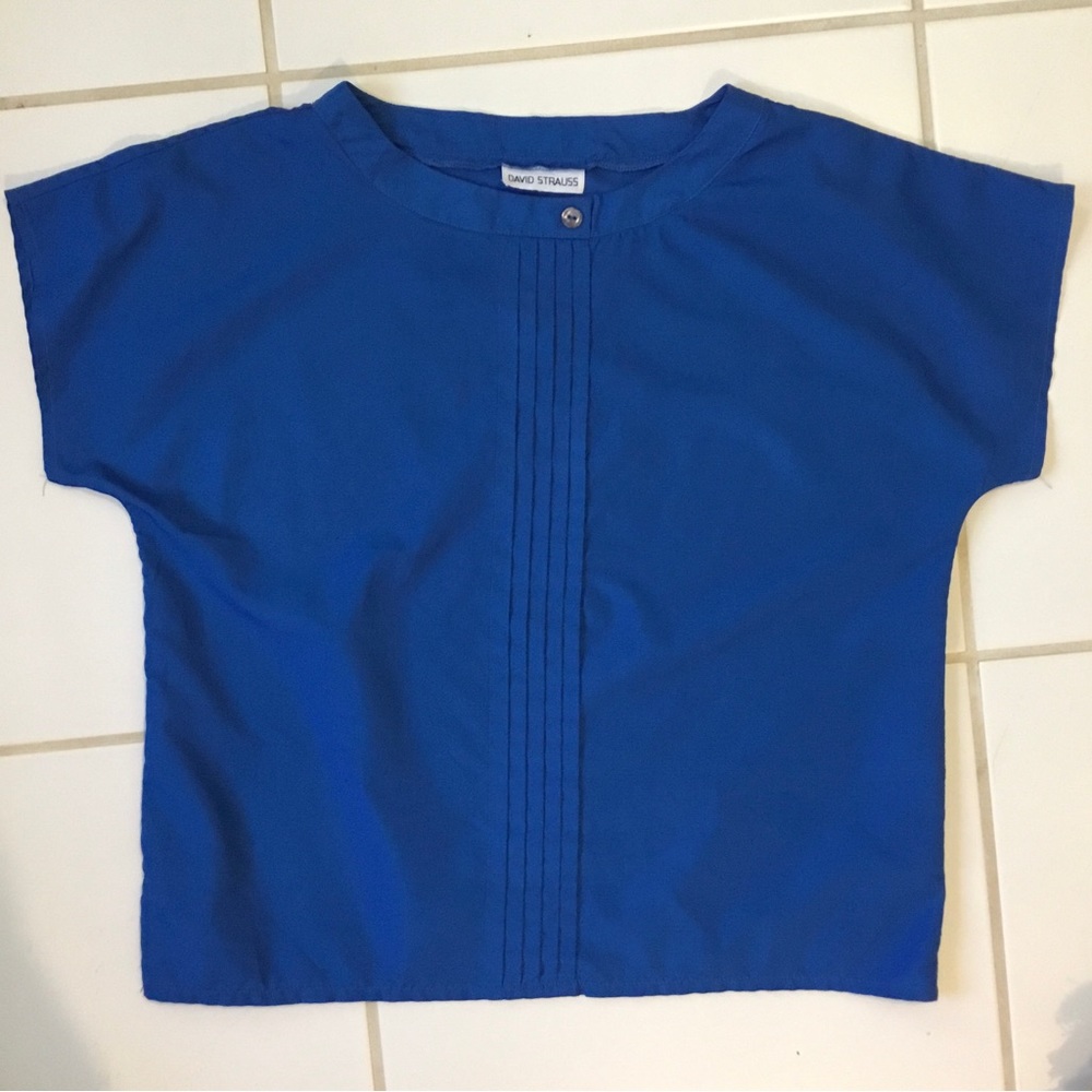 Vintage David Strauss Blue Blouse Short Sleeve Pleated